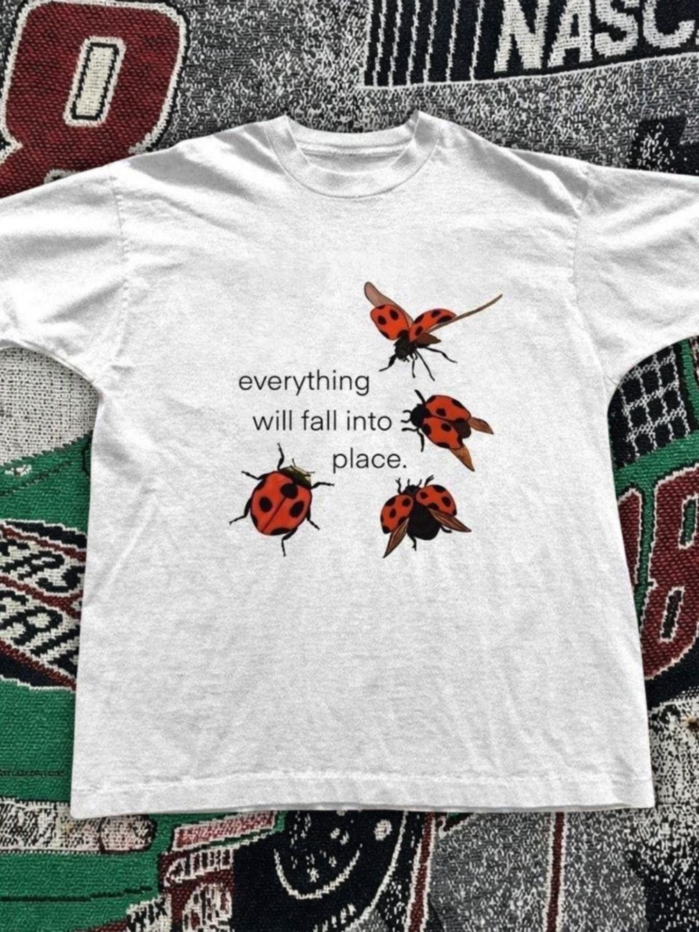 Gildan White Short Sleeve Tee with Red Ladybug Graphic